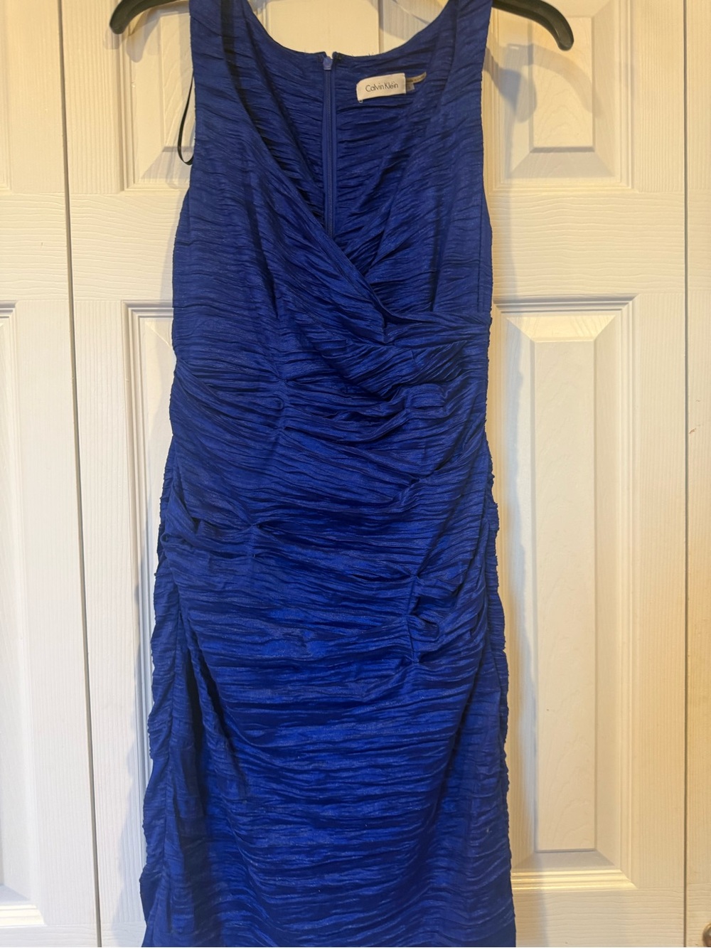 Calvin Klein Sleeveless Ruched Midi Dress in Royal Blue